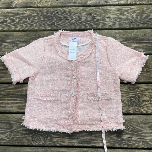 Top: Women's Classic Pink Tweed Button Down Vest with Pearl Buttons - Picture 10 of 13